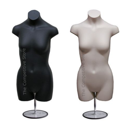 2 Teen Girl Dress Mannequin Forms W/ Base Black &amp; Flesh - For Girl Sizes 10-12