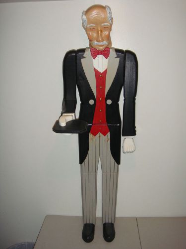 Wooden Hinged Butler Show Mannequin w/ Serving Plate Limited Stains &amp; Damage