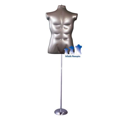 Inflatable Male Torso, Large, Silver and MS1 Stand