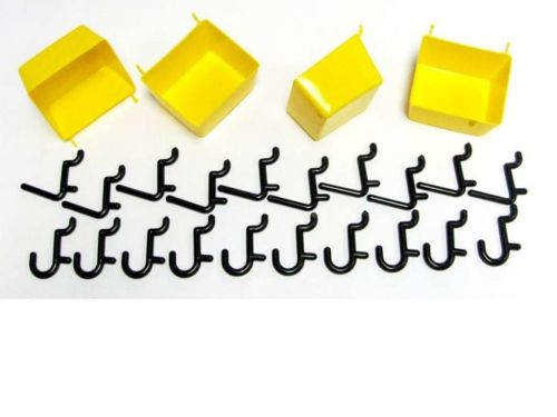 5 Yellow Part Bins &amp; 40 Blk. Peg Hooks - Garage Tool Board Storage, Craft # TU*