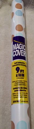 Magic Cover Blue Beige Dots Circles Adhesive Shelf Liner Contact Paper 18&#034; x 9&#039;