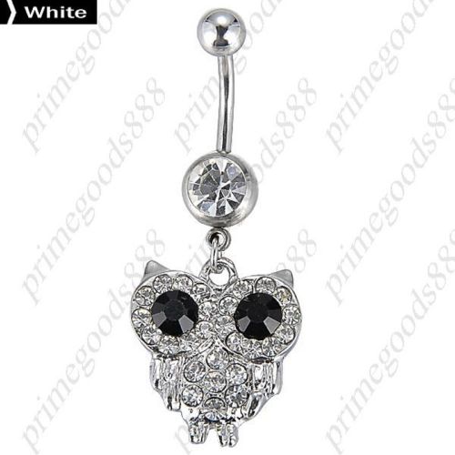Owl Pendant Belly Button Ring Body Piercing  Jewelry Rhinestones Silver White