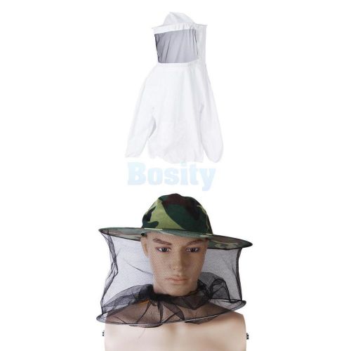 Beekeeping Jacket Veil Smock Suit + Protector Hat Mosquito Bug Mesh Net Mask
