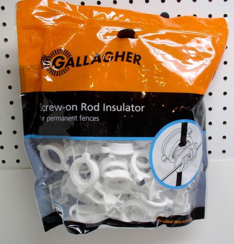 GALLAGHER white 25 pack SCREW-ON ROD INSULATOR for PERMANENT Fences ROUND POSTS