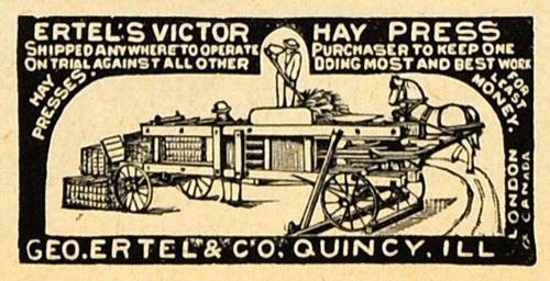1893 ad ertel&#039;s victor hay press horse powered agricultural machinery aag1 for sale
