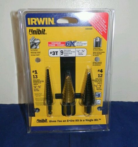 Irwin Unibit 3 Piece Titanium Bit Set 15504SM - New Sealed
