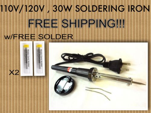 30W 110V SOLDERING IRON NEW! W/2 FREE TUBES OF SOLDER!!! FREE SHPPING!