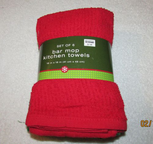 6 NEW BAR MOP KITCHEN TOWELS. CHRISTMAS COLORS. 3 RED &amp; 3 GREEN. NEW IN PACKAGE.