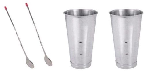 2 pc stainless steel milk shake malt cups 30oz 30 oz &amp; 2 pc bar spoons new for sale