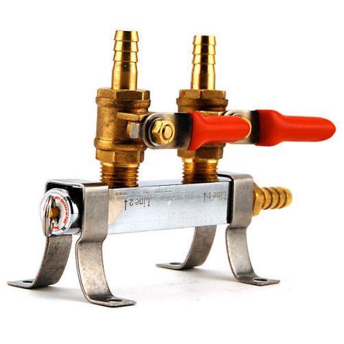 2-way co2 distribution bar w/ shut off valves- kegerator gas air regulator parts for sale