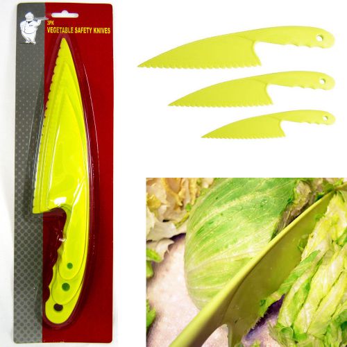 3 Lettuce Knife Vegetable Plastic Blade Serrated Fruit Bread  Kitchen Tool Set !
