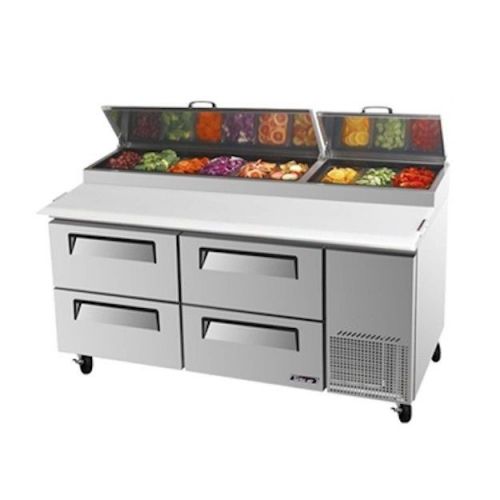 New turbo air 67&#034; super deluxe stainless steel pizza prep table !! 4 drawers! for sale
