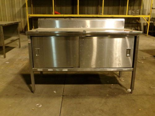 Stainless Steel prep table with backsplash and underneath cabinet for storage