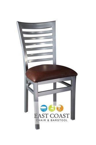 New gladiator silver full ladder back metal restaurant chair w/ brown vinyl seat for sale