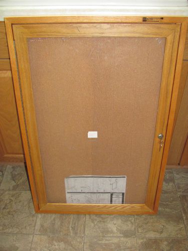 Best rite oak tackboard locking display case with key for sale