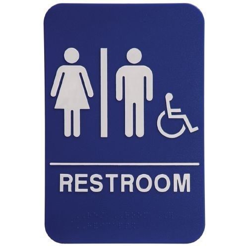 ADA RESTROOM SIGN UNISEX WHEELCHAIR BRAILLE BLUE PUBLIC ACCOMMODATION APPROVE