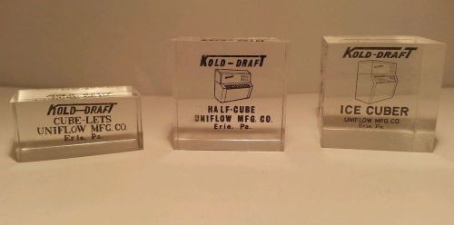 Kold-Draft Salesman&#039;s Plastic full, half and cubelet ice cubes. Early &#039;70&#039;s.