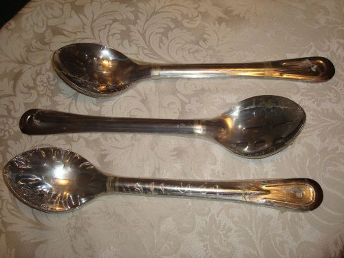 (3) SETS POLAR WARE SERVING SPOONS 13&#034; STAINLESS STEEL SOLID, SLOTTED AND HOLES