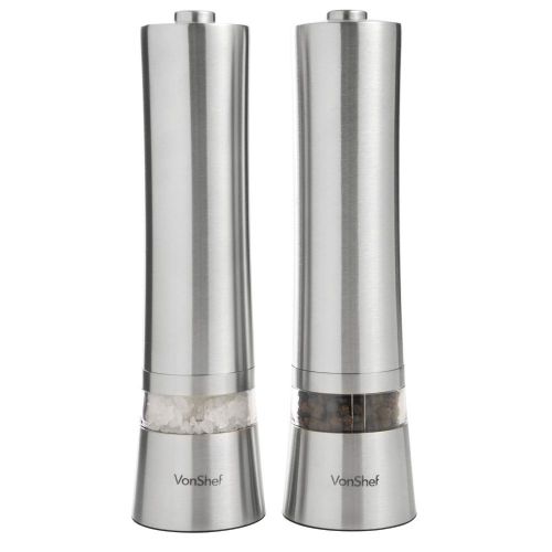 Vonshef 2 x electronic salt &amp; pepper mill grinder  - stainless steel - new for sale
