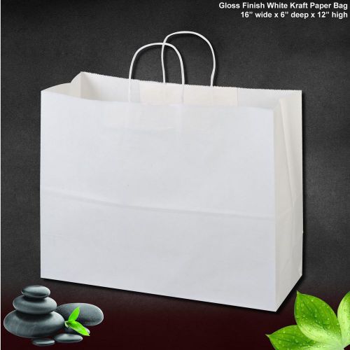 75 pcs white paper bags glossy gift bag merchandise bag retail bag 16x6x12 for sale