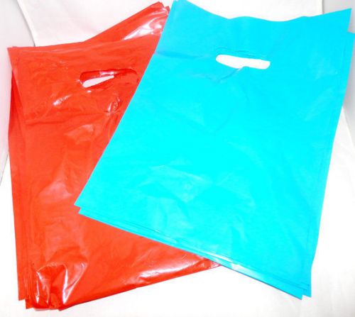100 9&#034; x 12&#034; Glossy Teal Blue &amp; Red Low-Density Plastic Merchandise Bags