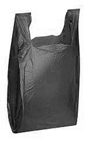 New 100 qty. black plastic t-shirt retail shopping bags w/ handles 10&#034; x 5 &#034;x18&#034; for sale