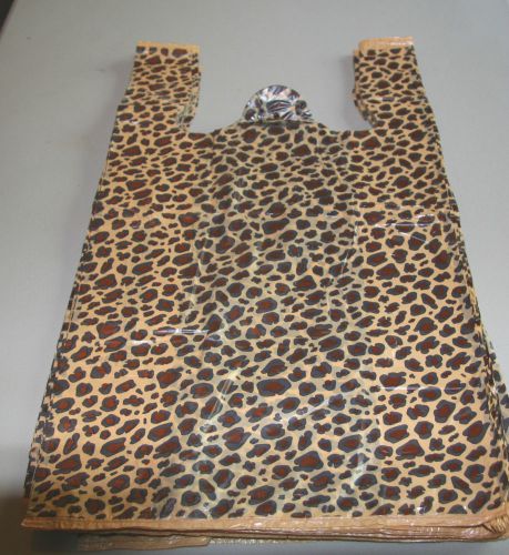 100 LEOPARD print Plastic T-Shirt Bags w/Handles 8&#034; x 5&#034; x 16&#034; gift party retail
