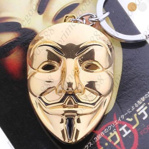 Vendetta Mask Anonymous Hacker Activist Old School Alloy Beard Silver Key Chain