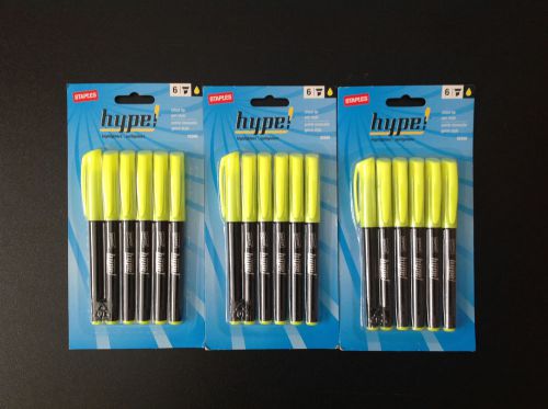 Staples HYPE Highlighters 3 Sets of 6 Yellow Chisel Tip Style - NEW Free Ship