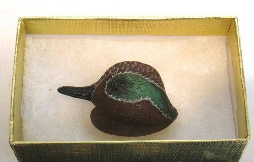 Hand Carved and Painted Green Winged Teal Lapel Hat Pin Brouche Detailed Paint
