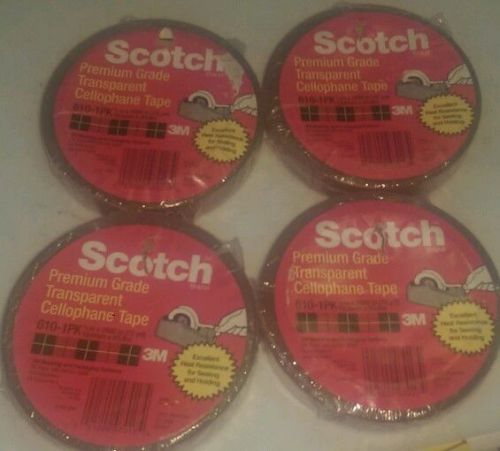 Scotch 610 Transparent Cellophane Tape, 1/2&#034; x 72 Yds, 4 Item Bundle ~ Free S/H