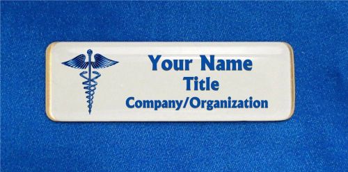 Caduceus Blue White Custom Personalized Name Tag Badge ID Medical Doctor Nurse
