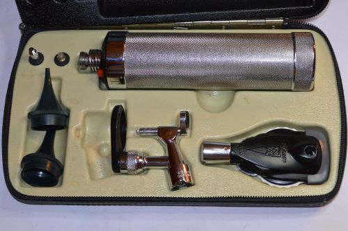 WELCH ALLYN OPHTHALMOSCOPE 115 &amp; OTOSCOPE 216 HEADS WITH HANDLE! CASE! WORKS!USA