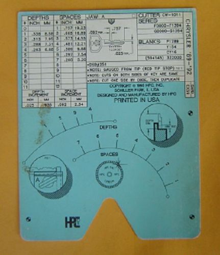 HPC 1200 CX59 Code card  used Chrysler 89-92 for  7 Cut locks