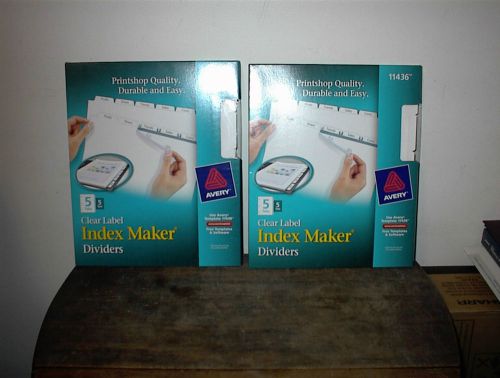 2 Avery Index Maker Clear Label Dividers 11436,2- 5-Tab, 5 Sets, White 2 PACKS