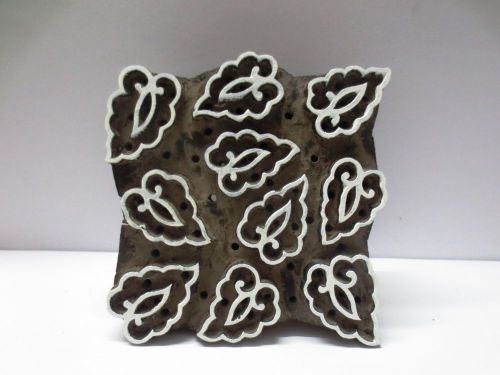 WOODEN HAND CARVED TEXTILE PRINT FABRIC CLAY BATIK BLOCK STAMP LEAF DEEP GROOVE