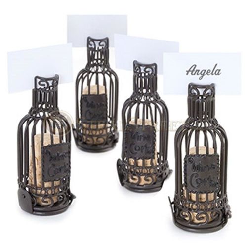 Set of 4 cork cage? wine bottle table card holders display for sale
