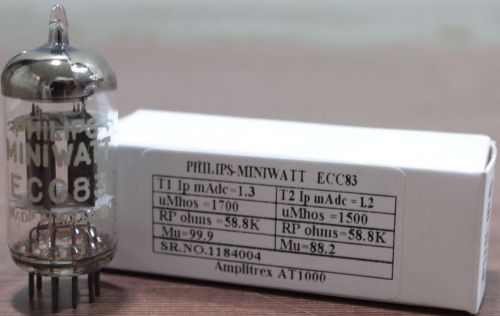NOS 1x ECC83 Philips Miniwatt made in Holland Test Certificate  AT1000 #1184004