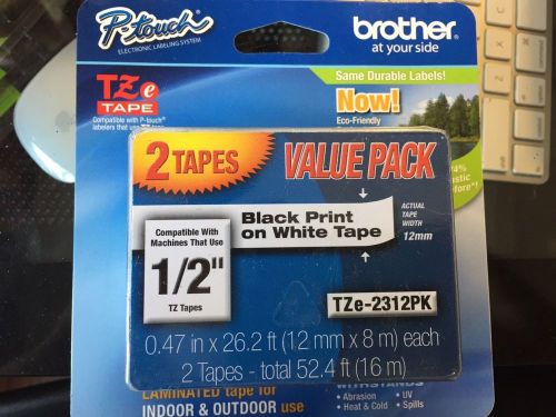 Brother TZe2312PK Laminated Tape Black On White 2Pack 0.47 inch x 26.2 feet