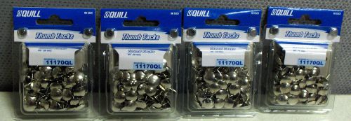 Quill Thumb Tacks, 3/8&#034; Steel Heads, Nickel Finish, 4 BOXES of 100)-(11170QL)