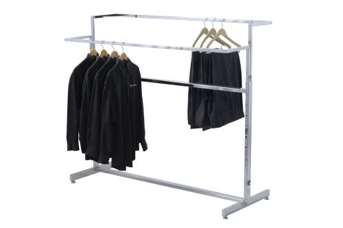 New Double Bar Adjustable Height Apparel Rack Chrome Plated Square Tubing