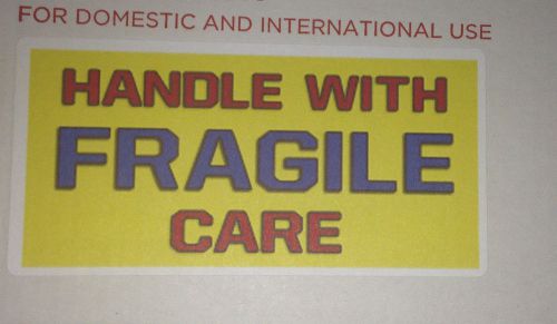 100 - 4&#034; x 2&#034; FRAGILE HANDLE WITH CARE / BLUE RED YELLOW STICKERS