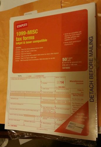 1099-misc Tax Forms 2014 50 5-part sets Staples Opened Inkjet Laser