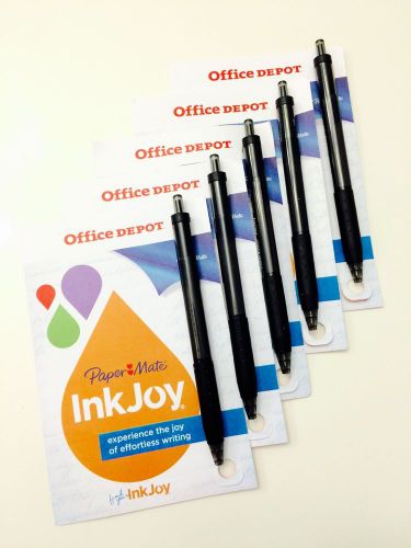 5 Pens, Paper Mate InkJoy 300RT Retractable Ballpoint Pen, Black Ink, Medium Pt