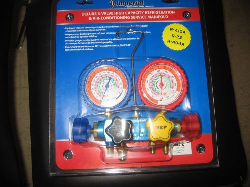 Imperial 644c deluxe 4 valve r-22, r-404a, r410a manifold gauges freon 60&#034; hoses for sale