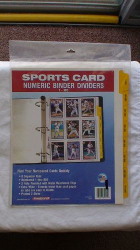 Rembrandt Sports Cards Numeric Binder Dividers ~1-800~8 Tabs~2 Side Printing-New