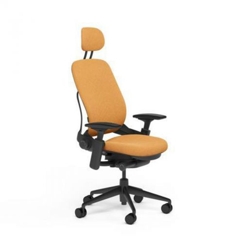 Steelcase Adjustable Leap Desk Chair + Headrest Carrot Buzz2 Fabric Black frame