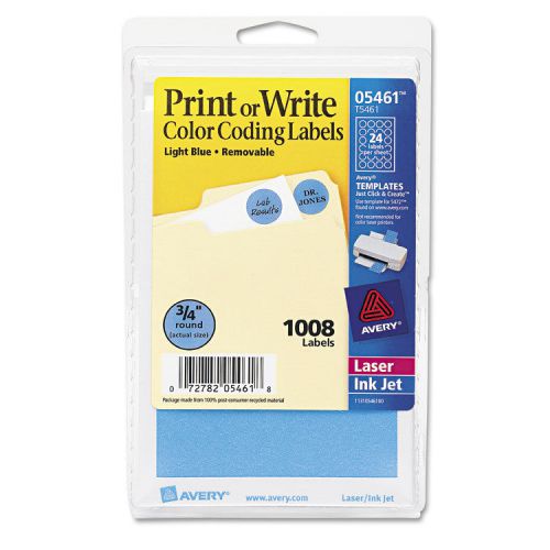 Print or Write Removable Color-Coding Labels, 3/4in dia, Light Blue, 1008/Pack