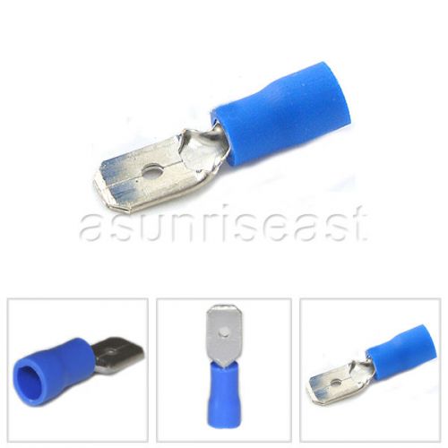 1000 x blue 16-14awg insulated male spade crimp cable terminals 6.4mm mdd2-250 for sale