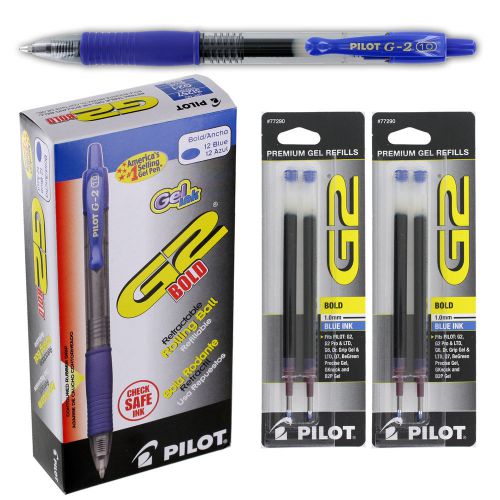 Pilot G2 Retractable Gel Ink Pens, Bold Point 1.0mm, Blue Ink 12/Pack w/Refills